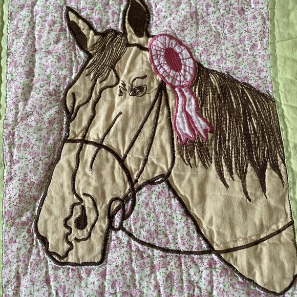 Vintage Company Kids Horses Equestrian  Quilt Twin 65x84" Pink Girls Embroidered - Picture 13 of 13